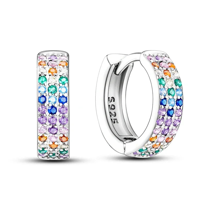 Romantic Heart Shapen Girl Earrings 925 Silver Rainbow Heart Hoop Earring Silver Jewelry Gift