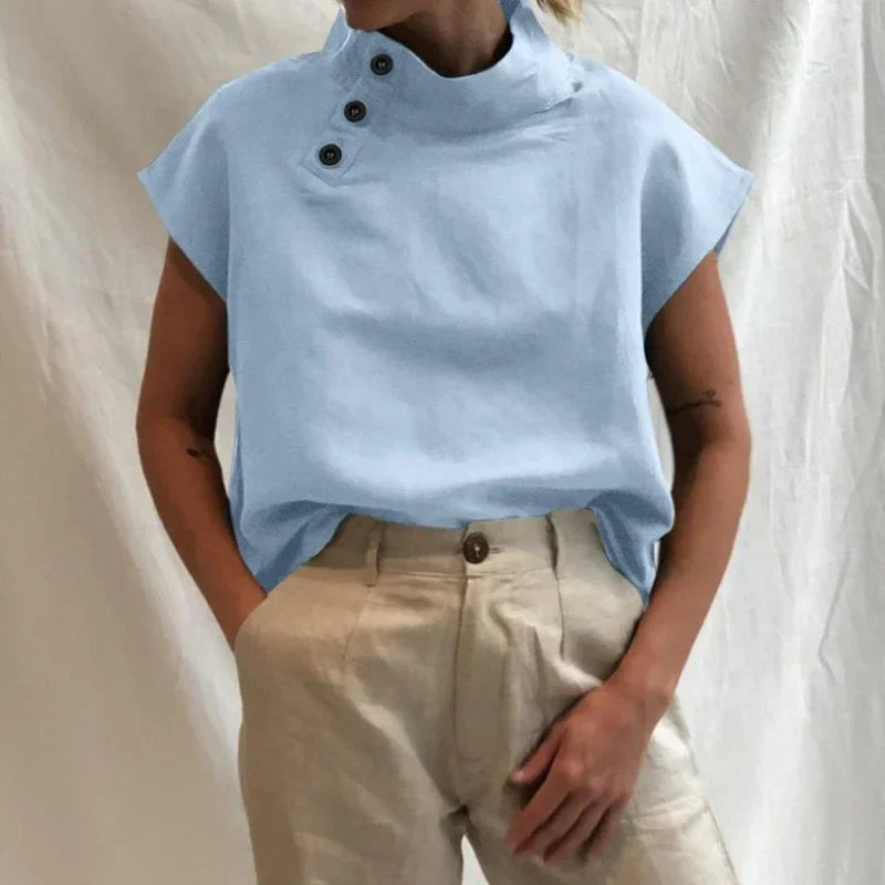 Women Short Sleeve Blusas 2024 Summer Cotton Linen Shirts Fashion Oversized Blouses Casual Loose Camisas Solid Tunic Tops 18898