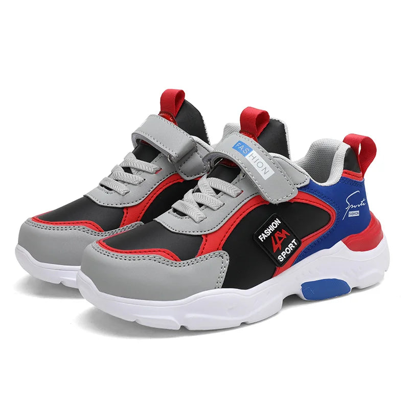 Autumn and Winter Children's Shoes, Boys' Sneakers, Leather Surface, Non-Slip, Versatile Sports Shoes.