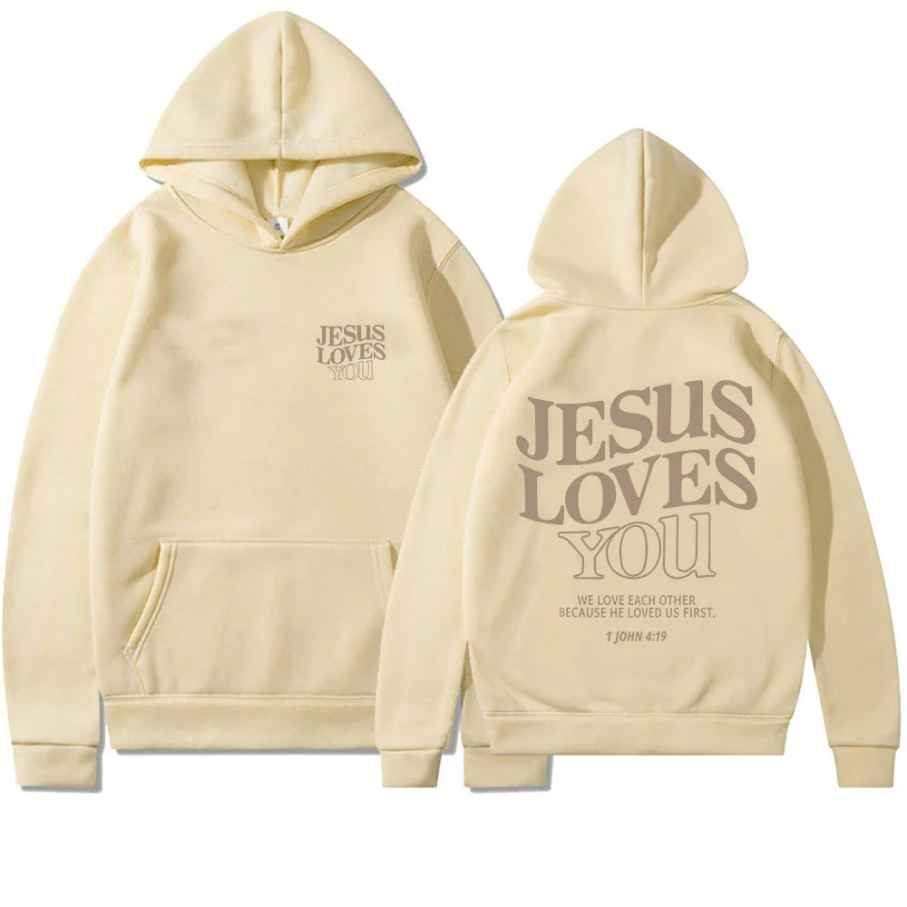Jesus Loves You Print Hoodies for Women's Y2K Clothes Long Sleeve Fun Graphic Hooded Sweatshirts 2023 Fall Winter Pullover Tops
