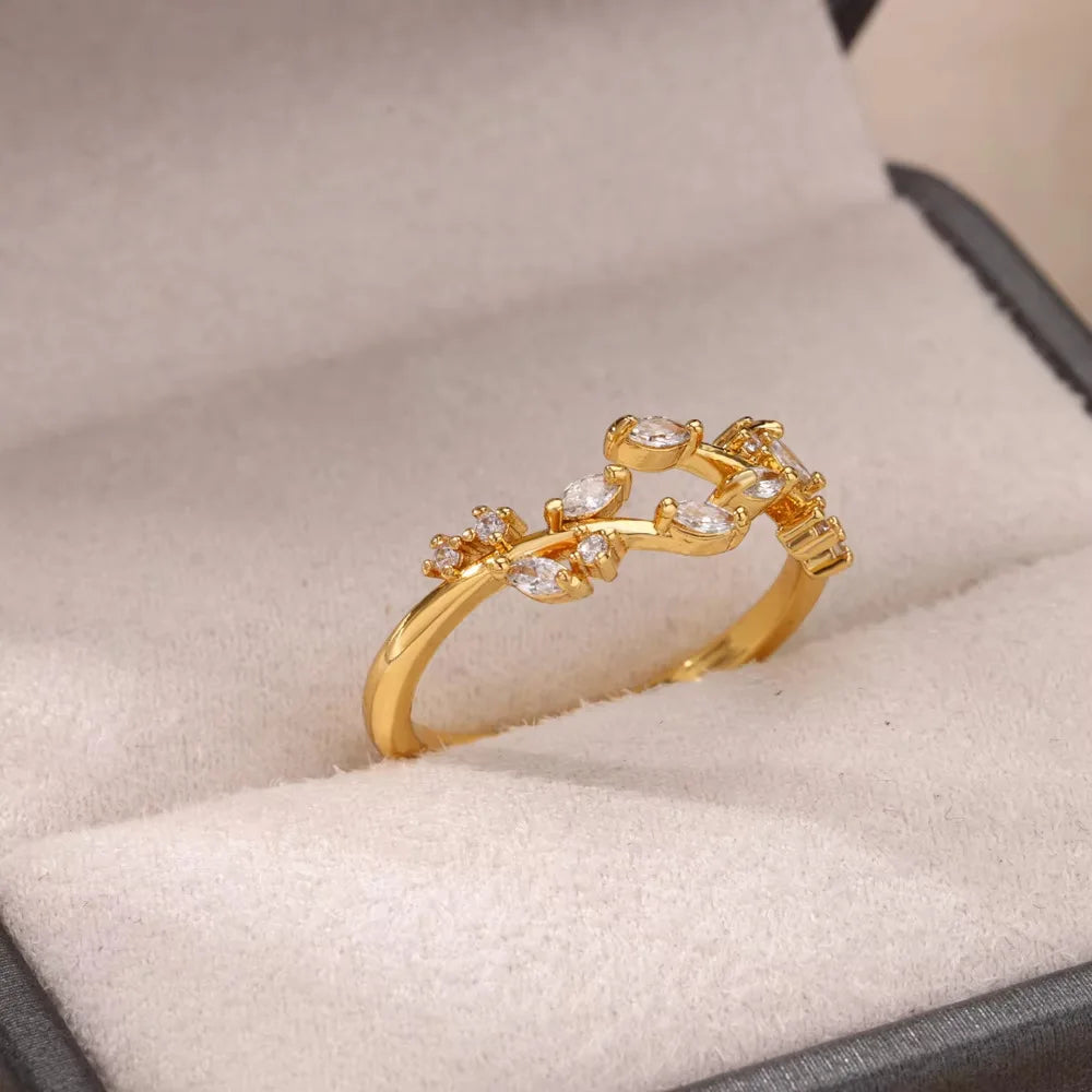 Gold Plated Stainless Steel Crystal Rings For Women Chain Geometry Zircon Finger Ring Jewelry Gift anillos mujer 2025 New Trendy