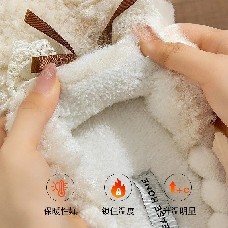 2026 New Women's Plush Slippers - Bow Detail Winter House Shoes, Ultra-Soft Non-Slip Indoor Slippers for Home&Maternity Comfort