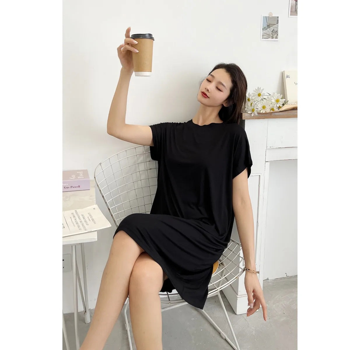 Summer Women's dress Causal Basic T shirt dresses O-Neck Short sleeves Modal A-Line sundress Simple plus size
