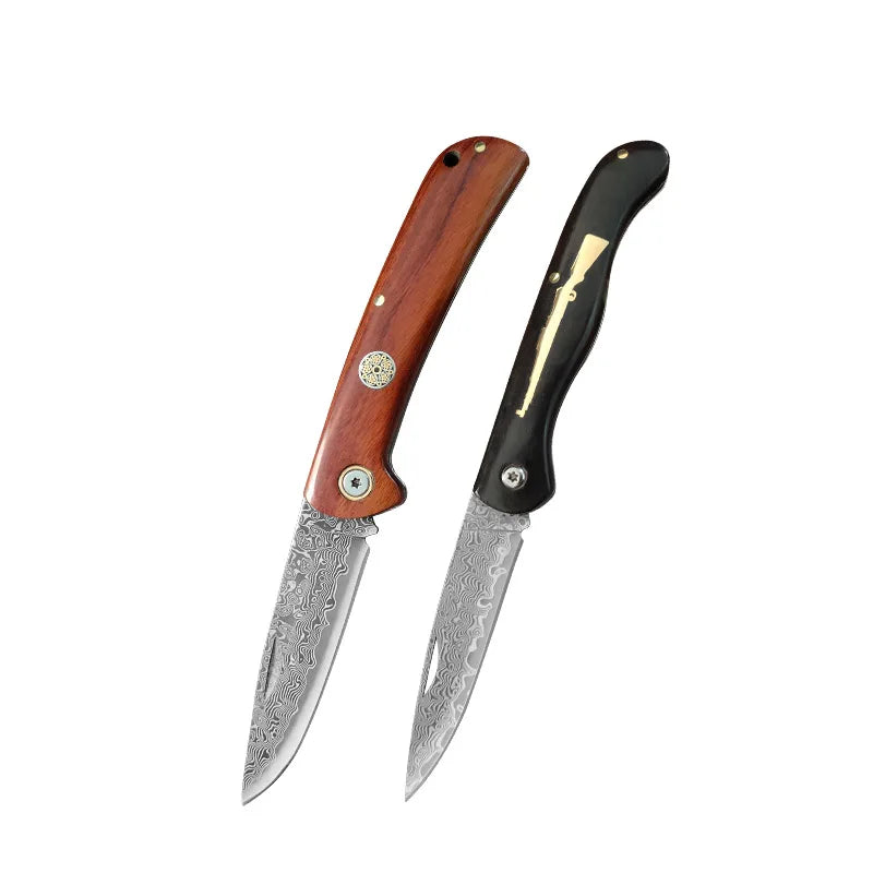 Super Sharp Damascus VG10 Steel Pocket Knife Folding Blade Wooden Handle Kitchen Fruit Meat Vegetable Cutting Knife Holiday Gift
