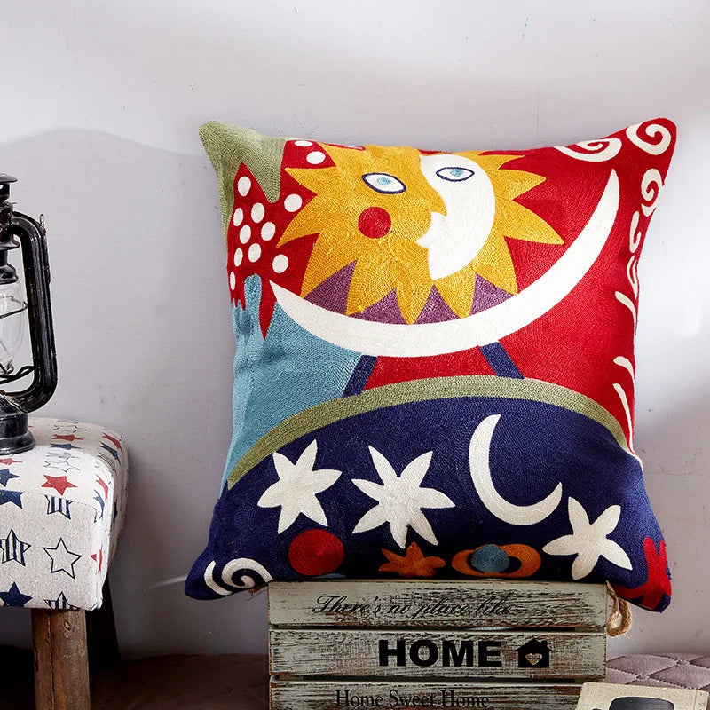 Drop Ship Cotton Canvas Embroidery Pillow Cover Abstract Cushion Cover Home Decor Cushion Decorative Pillow Case Pillow Sham