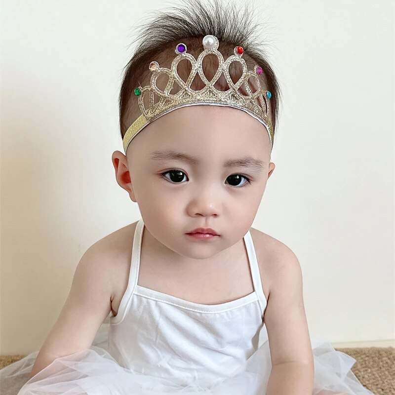 Child Rhinestones Princess Headband Elastic Hair Crown Tiara Accessories Hair Band Accessory Gift