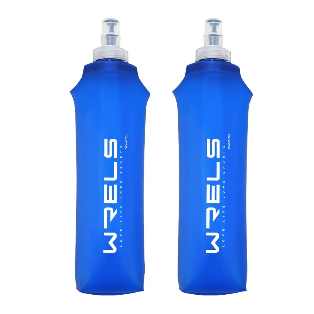 WRELS Foldable Silicone Water Bottle Outdoors Traveling Sport Running Cycling Kettle Water Bottle BPA Free 500ml With Straw