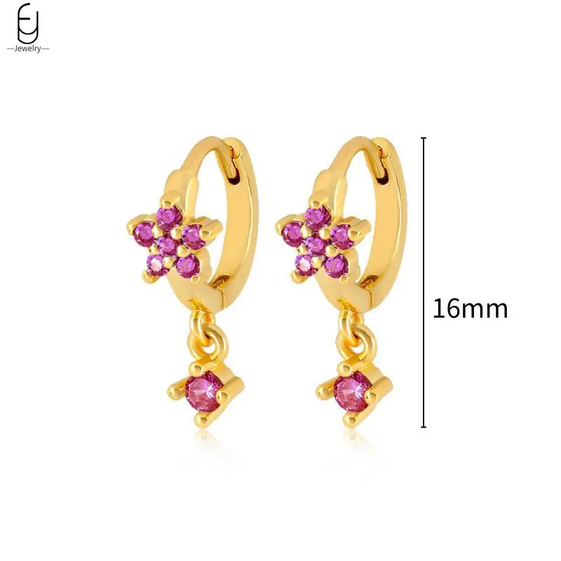 925 Sterling Silver Needle Rose Red Crystal Stud Earrings For Women Water Drop/Heart Pendant Gold Earrings Fashion Jewelry Gifts
