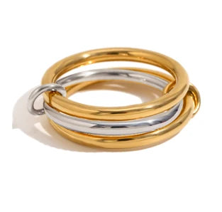 A Niche Two-Color Four-Ring Copper Jewelry Ring, Hypoallergenic, Ins