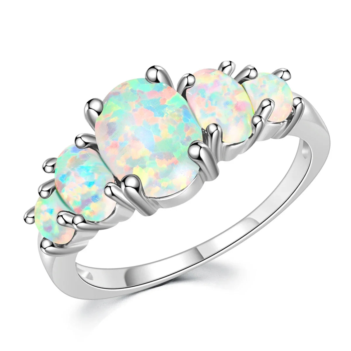 CiNily White & Orange & Blue Fire Opal Filled Rings With Round Stone Silver Plated Luxury Big Bohemia Boho Summer Jewelry Woman