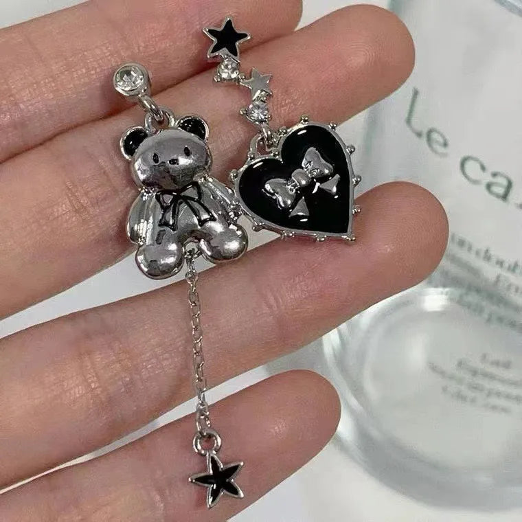 Gothic Red Binding Heart Earring for Women Crystal Thorns Love Open Ring Goth Irregular Layered Stone Aesthetic Y2K Jewelry