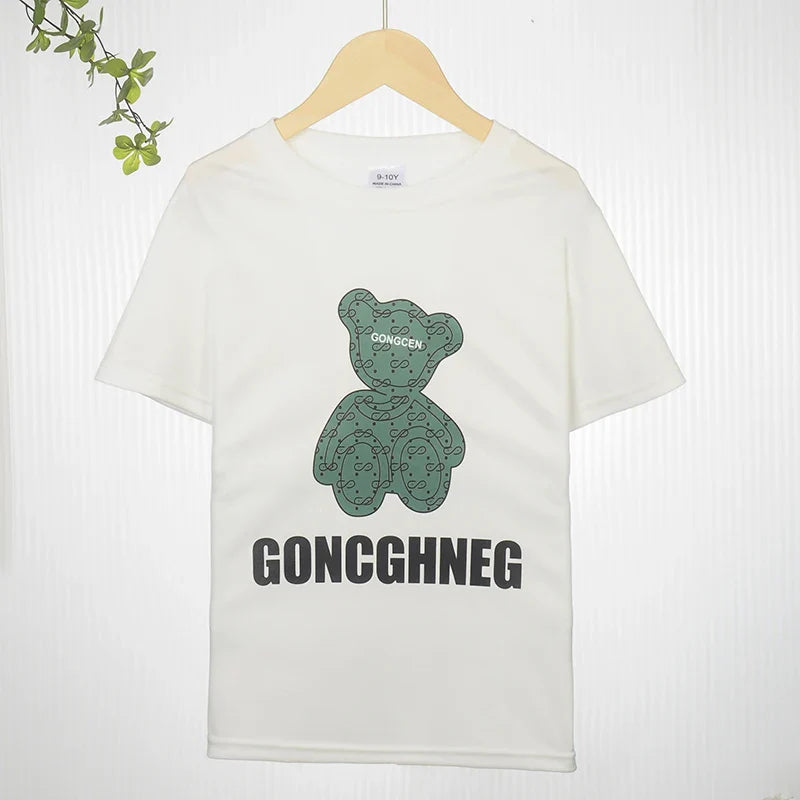 Summer Baby Girl Clothes Kid Boy Cartoon Bear T-Shirts Pants Suit Children Short Sleeve Top and Bottom 2 Pieces Set
