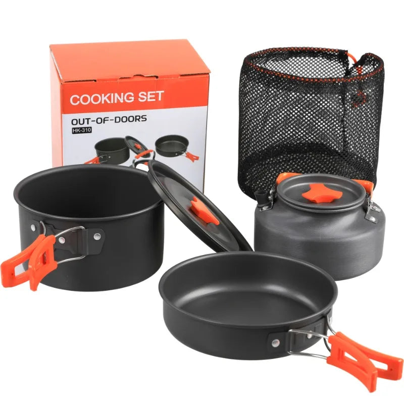 Camping Cooking Set, Outdoor Kitchenware Set, Aluminum Portable Tableware Kitchenware POTS Bowls Kettles Hiking Picnic Equipment