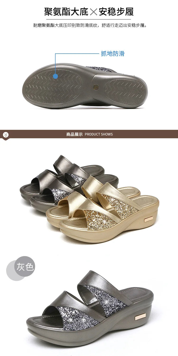 Sandals Woman Summer Gold Open Toe Sandal Dress Shoes Womens High Heels Sandals Platform Wedges Heeled Pumps Ladies Shoes