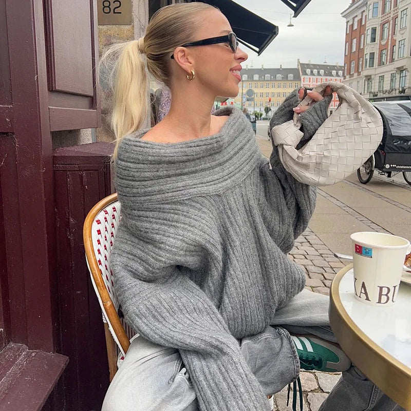 Lygens Knitting Off The Shoulder Long Sleeve Elegant Women'S Tops Sweatshits Sweater Wholesale Streetwear Wholesale Clothes