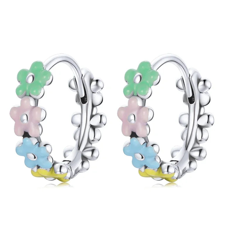 Romantic Heart Shapen Girl Earrings 925 Silver Rainbow Heart Hoop Earring Silver Jewelry Gift