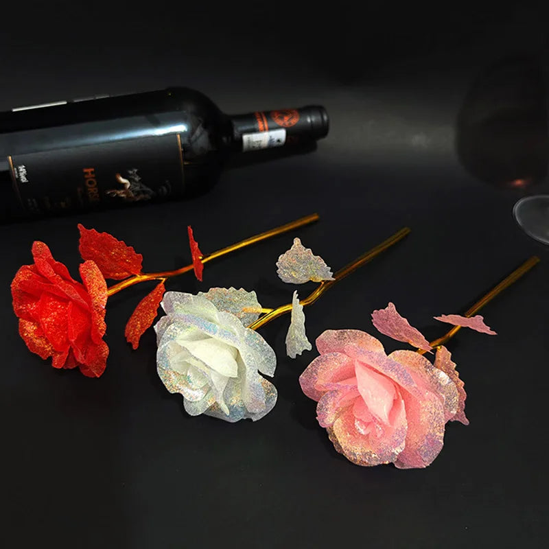 5/10/20PCS Valentine's Day Foil Plated Rose Gold Lasts Forever Love Wedding Decor Foil Rose Artificial Wedding Mother's Day Gift