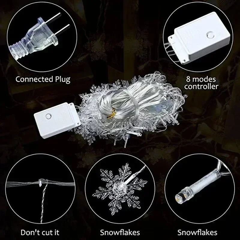Christmas Snowflakes LED String Lights Flashing Fairy Curtain Lights Waterproof For Holiday Party Wedding Xmas Decoration