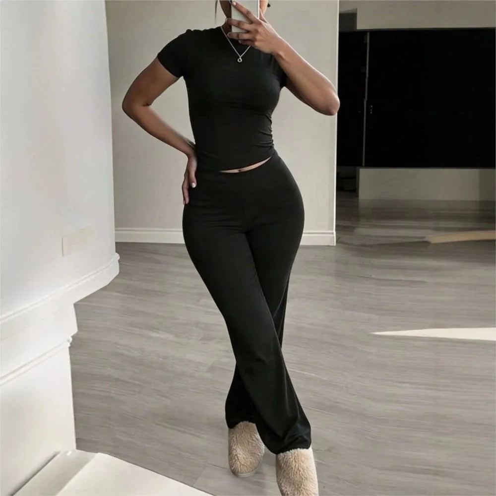 Casual Women's Matching Sets Vestido Deportivo Fitness Two Piece Outfits 2 Pieces Set For Woman Simple Style Sports Solid Color