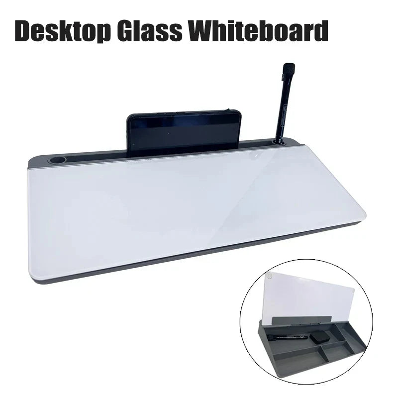 Glass Desk Whiteboard With Storage Plastic Memo Keyboard Stand Tempered Household Message Board Home Office Blackboard