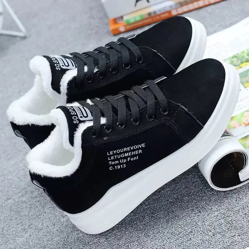 Women New Fleece Lined Shoes Versatile Winter Sports Sneakers, Low Cut Casual  Anti-Slip Canvas Shoes.