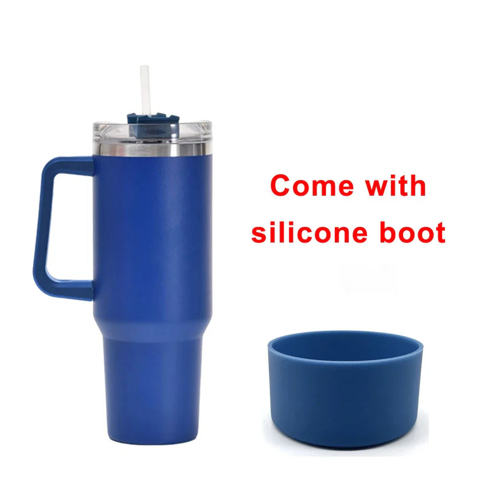 40oz Tumbler with Handle Straw and Silicone Boom Stainless Steel Vacuum Thermos Cup Large Capacity Travel Car Coffee Mug Logo