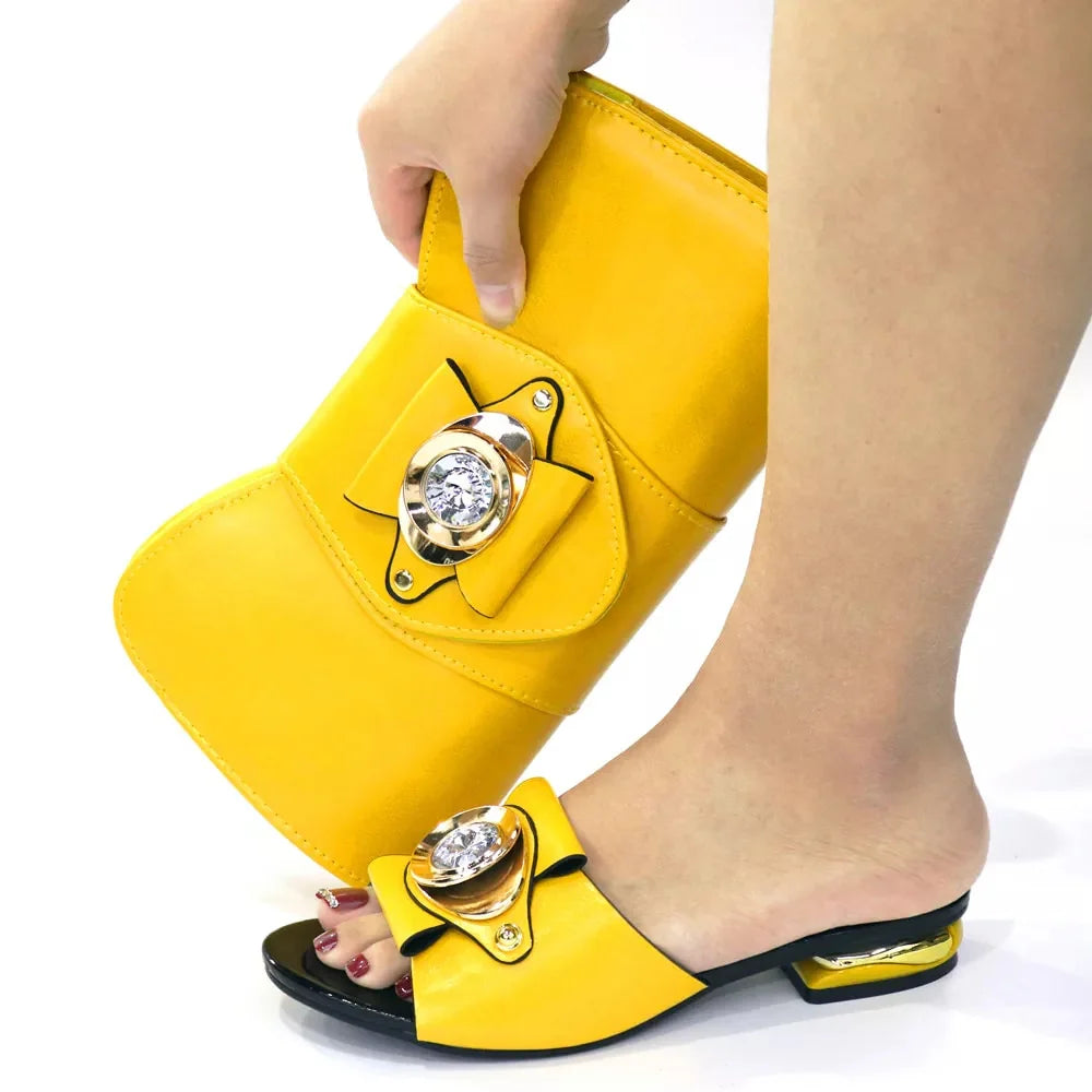 New Arrival - Italian Shoes with Matching Decorated Bags Set with Rhinestones