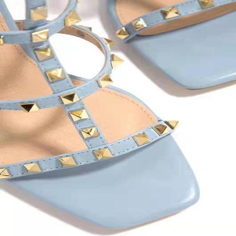 Summer New High Heels Studs Fashion Designer Open Toe Gladiator Sandals Sexy Buckle White Ladies Roman Sandals Plus Size 43