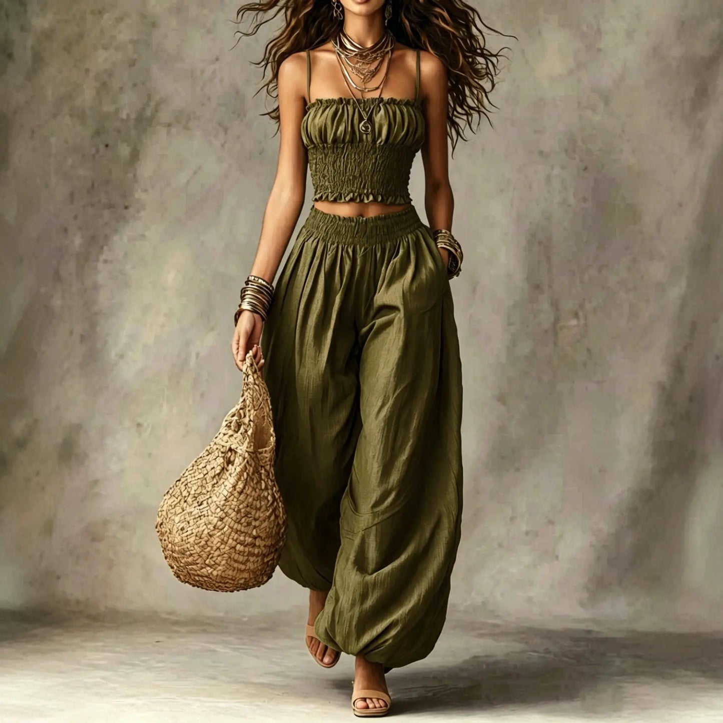 Fashion 2 Piece Sets Women Clothes Summer Casual Spaghetti Strap Top and Lantern Pants Suit Matching Two Piece Set Outfits