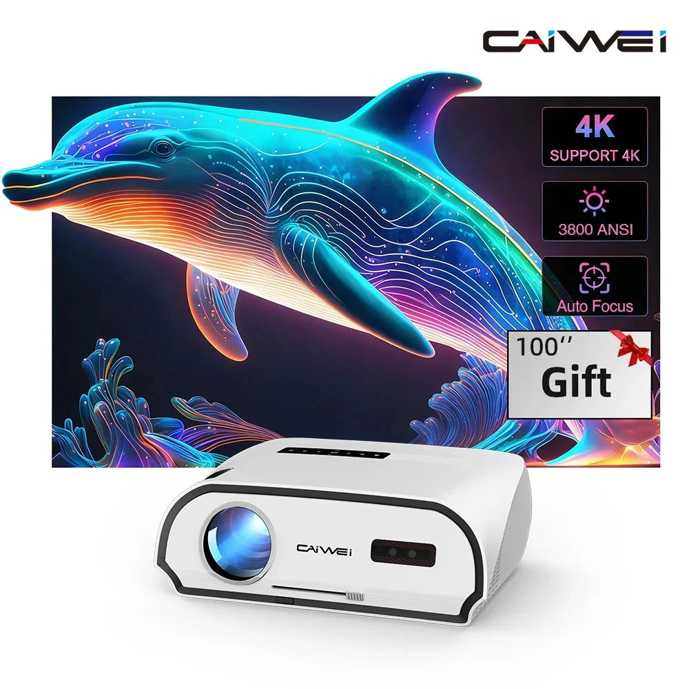 CAIWEI A10R Projector 4k Android for Home Full HD 1080P Auto Focus Wifi 6 3800 ANSI Smart TV Portable Beam projetores no brasil