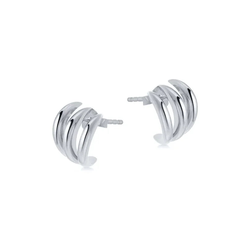 925 Sterling Silver Ear Needle Vintage C Shape Earrings For Women Triple Open Circle Piercing Stud Earrings Fashion Jewelry