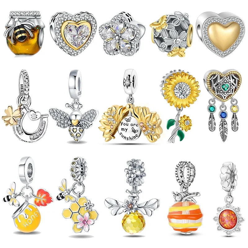 925 Sterling Silver Fashion Bee Honey Jar Sunflower Autumn Series