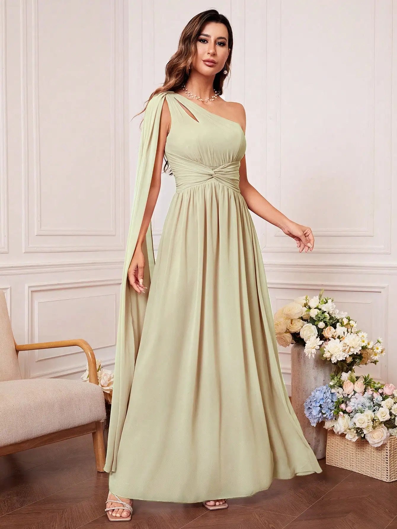 Unithorse One Shoulder Cut Out Twist Front Bridesmaid Dress