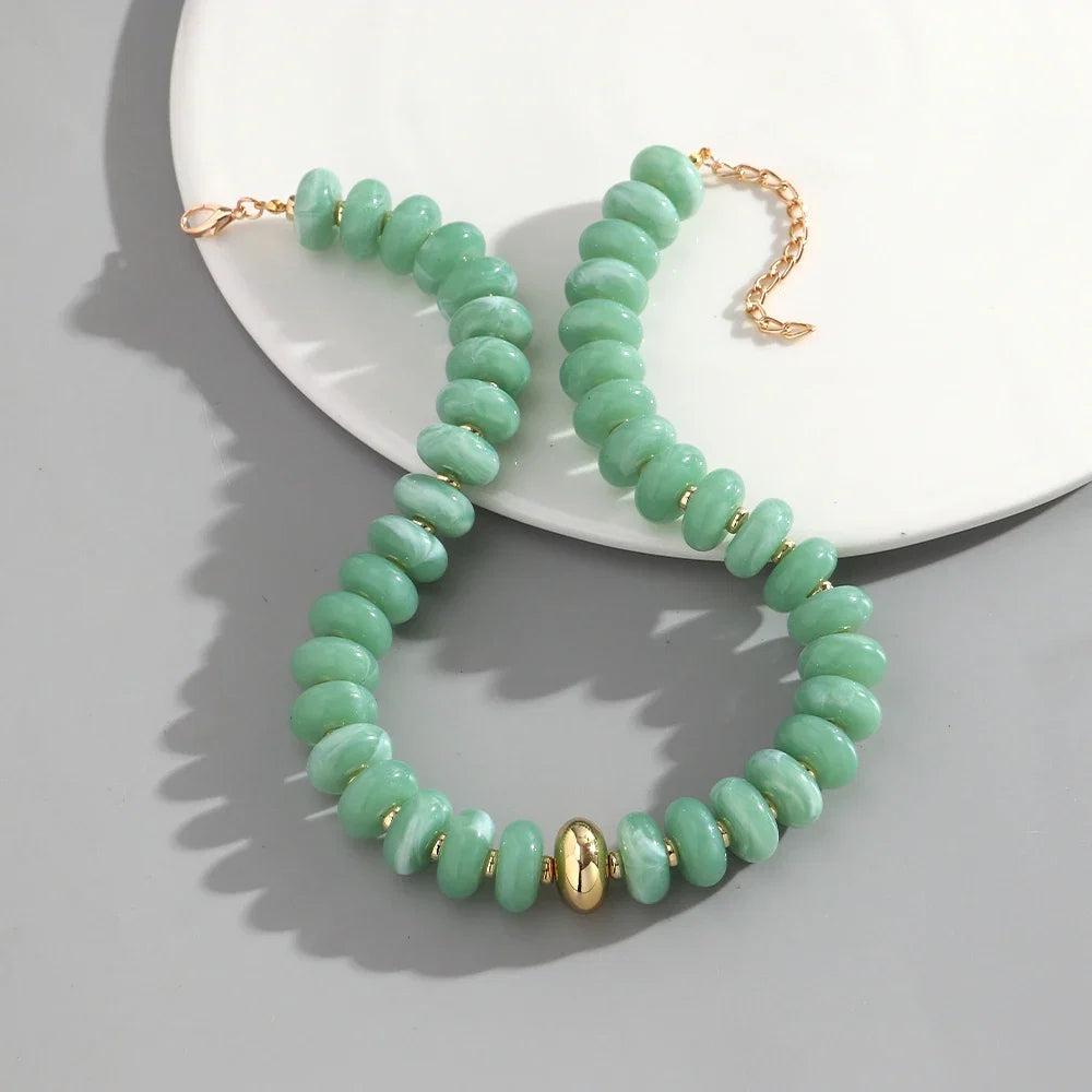 Chunky Colorful Beaded Choker Necklace Women Summer Trendy Round Resin Beads Chain Necklaces Statement Jewelry Gift for Vacation