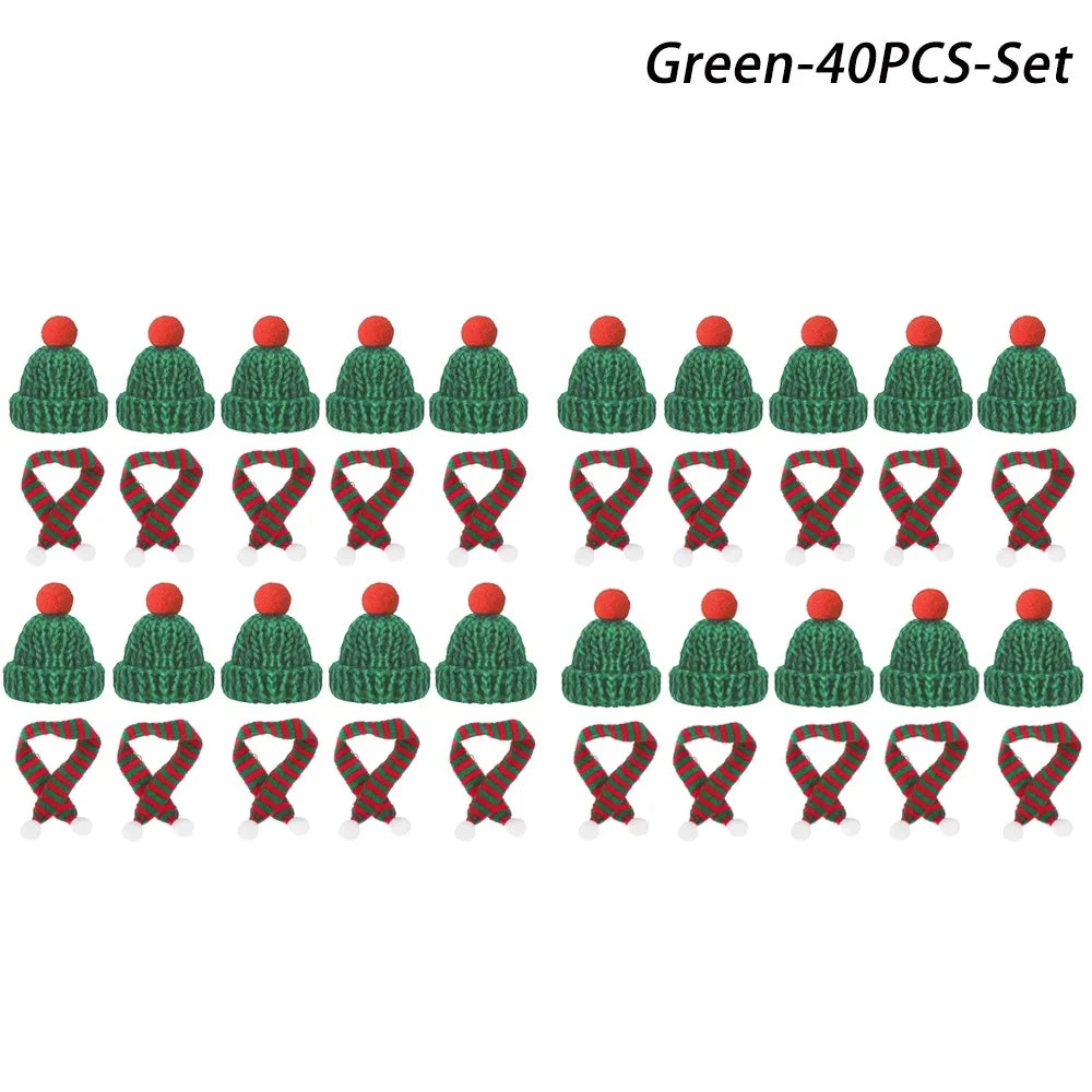 Mini Santa Hat & Scarf 2024 New Christmas Costume for Cat Rabbit Doll Lollipop Bottle DIY Xmas Party Dinner Decoration