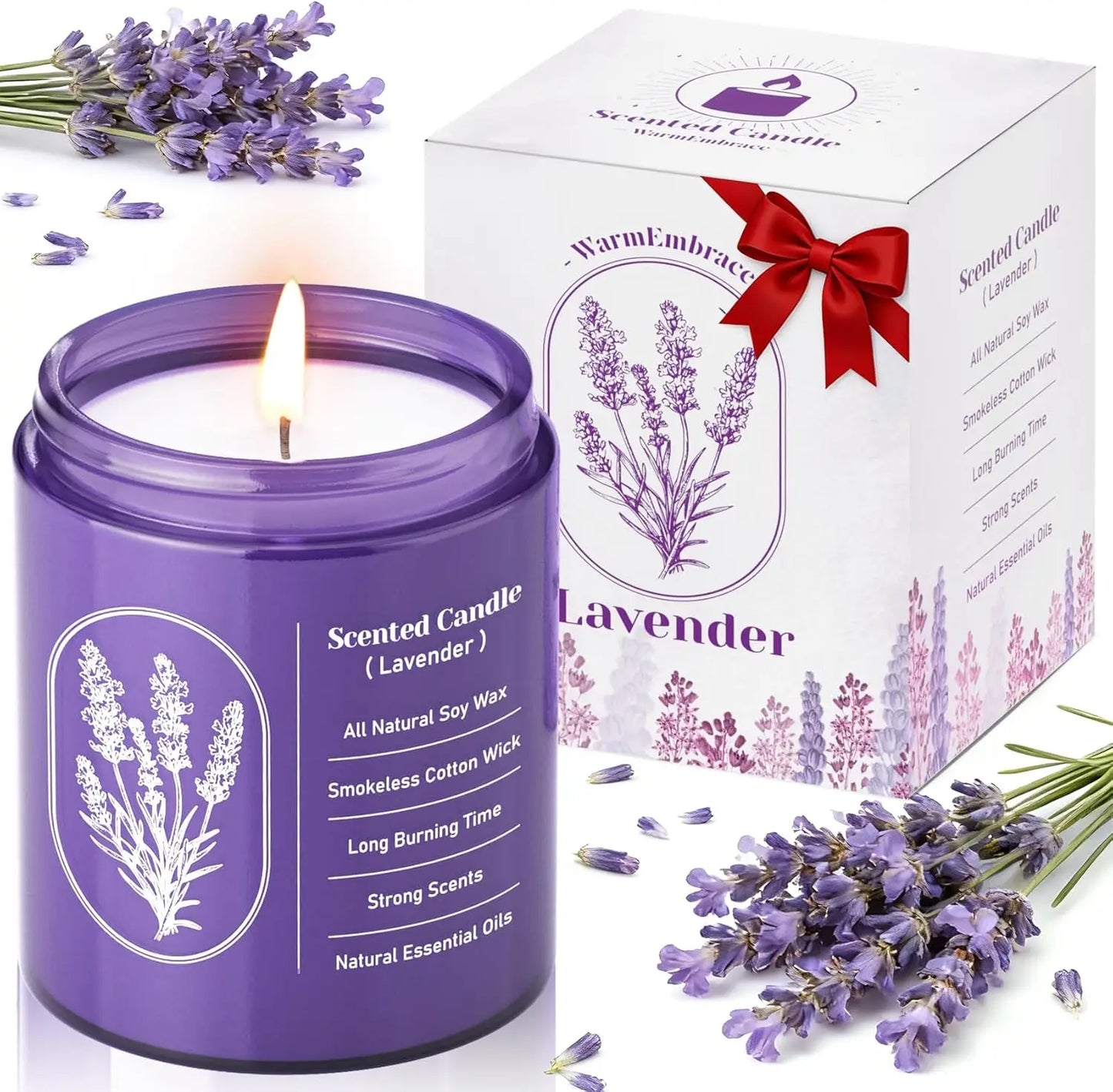 7.5oz Lavender Scented Soy Candle Highly-Scented for Women, Mom, Girlfriend Christmas Birthday Gift.