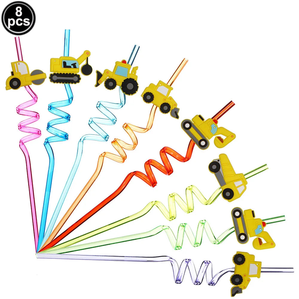 5pcs Construction Themed Balloon Carton Vehicle Balloon Excavator Forklift Crane Balloons for Boy's Construction Birthday Party