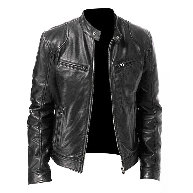 2024 Motorcycle Leather Jackets Men Casual Fashion Coat Slim Fit Lapel Leather Coat.