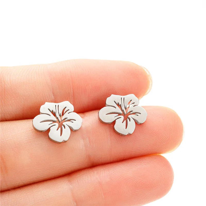 Multiple Stainless Steel Flower Stud Earrings Women Korean Daisy Mandala Rose Lotus Earings Piercing Jewelry Plant Oorbellen