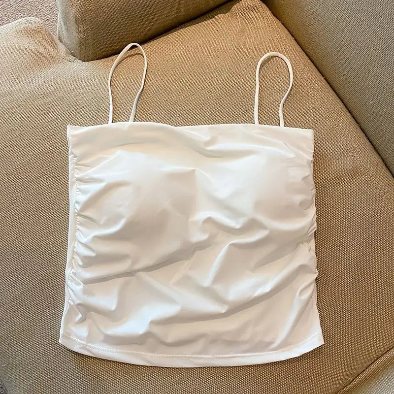 Summer Ice Silk Camisole Women's Chest Pad Anti-light Bottoming Beautiful Back Underwear Short Top Can Be Worn Outside Wholesale