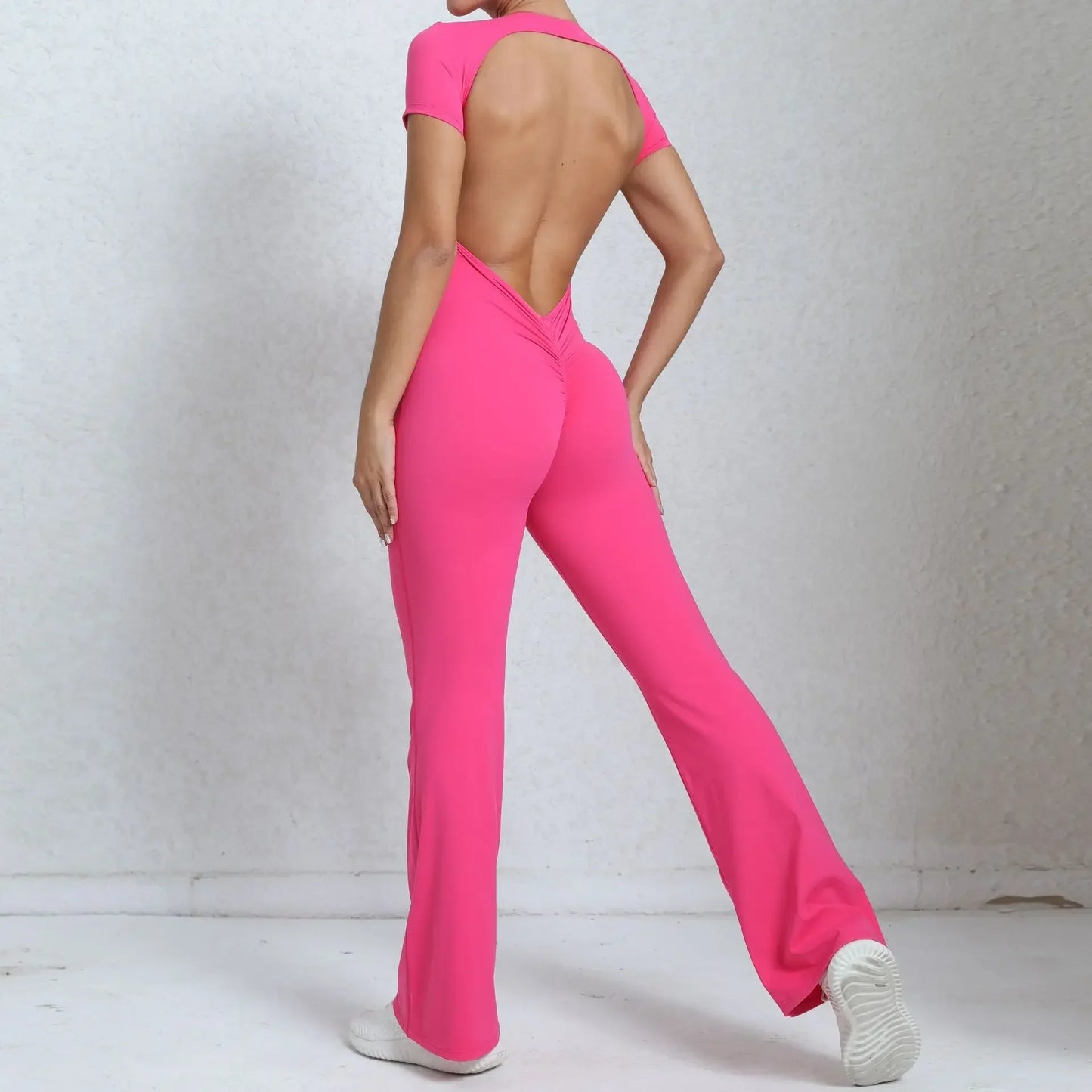 Seamless Yoga Jumpsuits Sports Fitness Hip-lifting Backless Short-Sleeved Nude Feel Horn Leggings One-Piece Tracksuits for Women