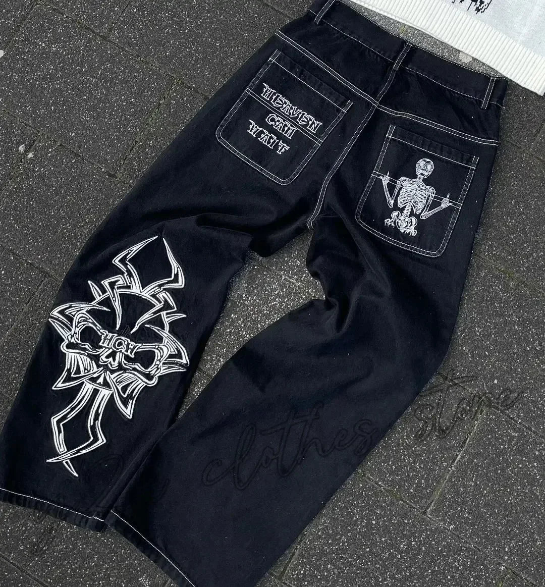 Street Y2K New Fashion Straight Loose Jeans Women Harajuku Casual Joker Low Waist Slim Mopping Wide-leg Pants Couple Punk Jeans