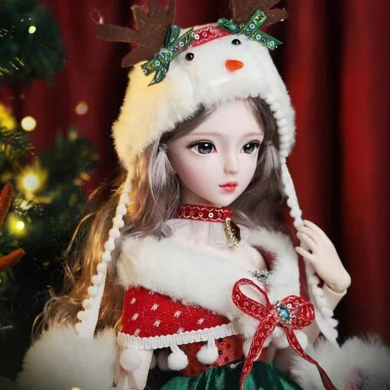 60CM BJD Doll 1/3 Ball Jointed Doll Cute Madeup Face Full Set With Christmas Suit DIY Toys Gift For Girl  Figures Dolls
