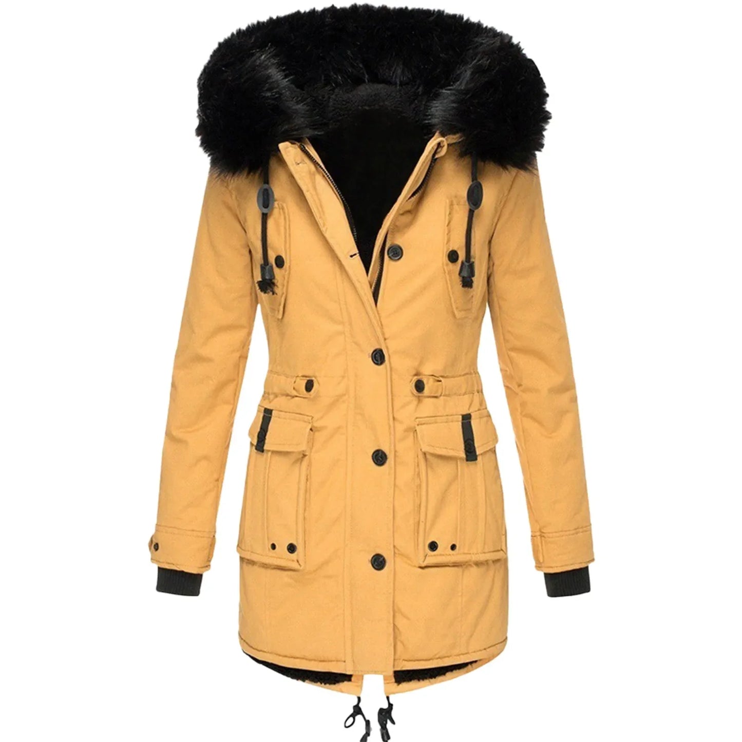 1 Pcs Winter Down Padded Coat for Women Plus Size Puffer Jacket Thick Thermal Fleece Lined Parka Fur Collar Hooded Outwear Loose