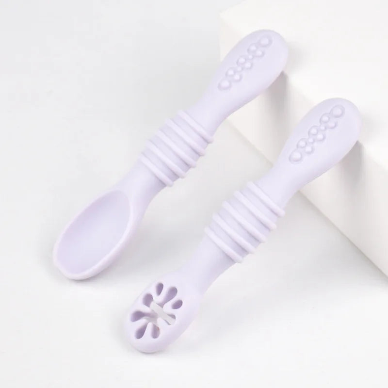 Baby Silicone Grinding Training Spoon Baby Feeding Complementary Food Rice Paste Double Headed Soft Spoon Sticky Licking Rod