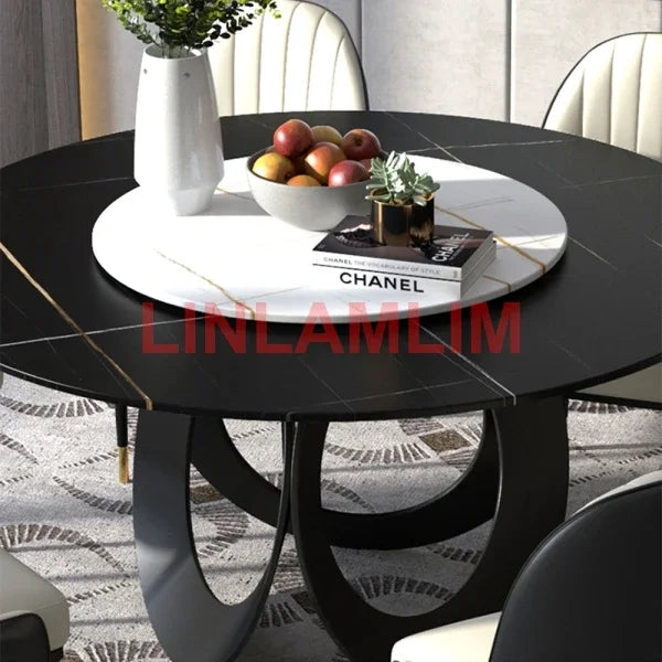 Linlamlim Dining Room furniture, sintered stone Table Set Featuring Leather Chairs.