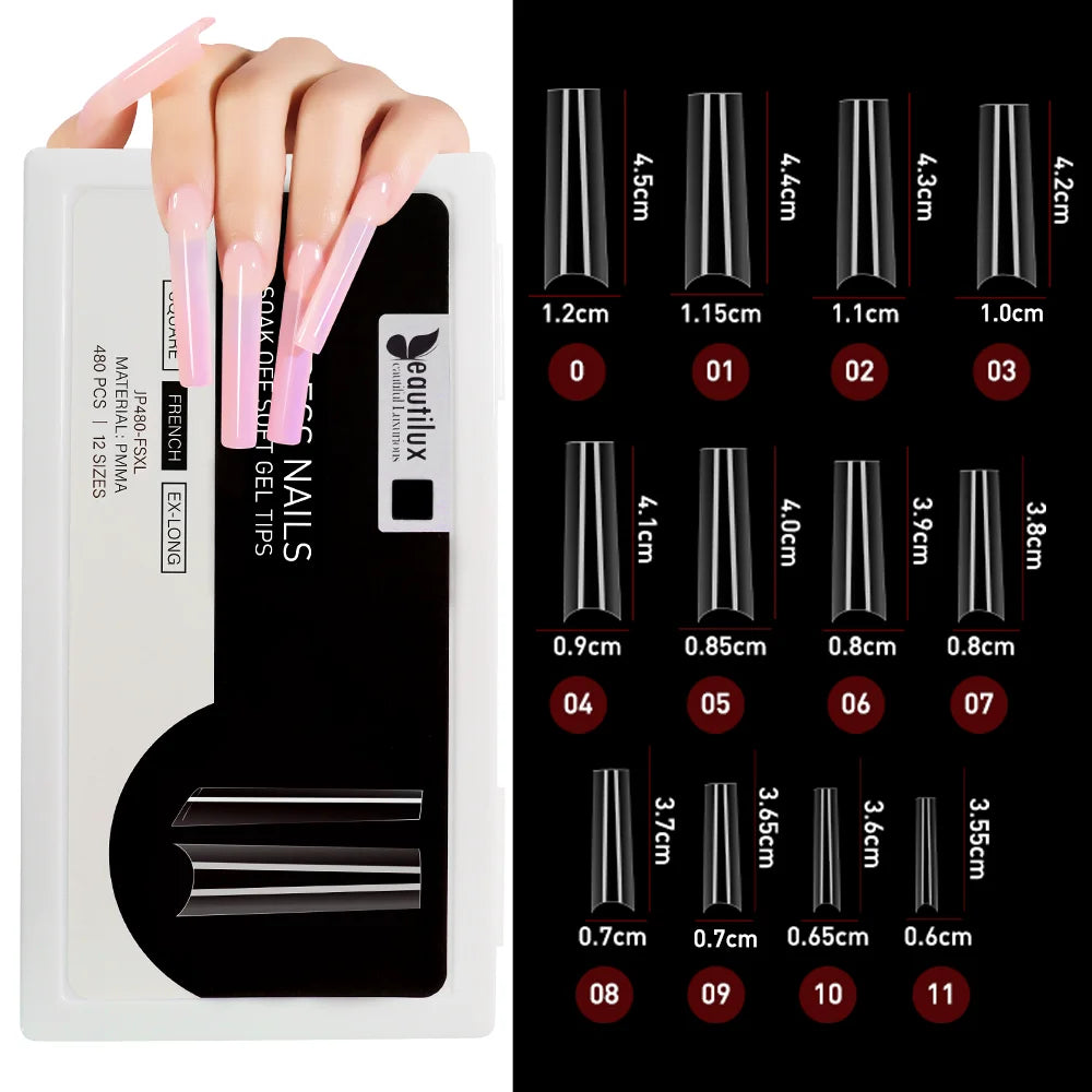 Beautilux Express Nails 552pcs/box Oval Stiletto Almond Square Coffin French False Fake Soak Off Gel Nail Tips American Capsule