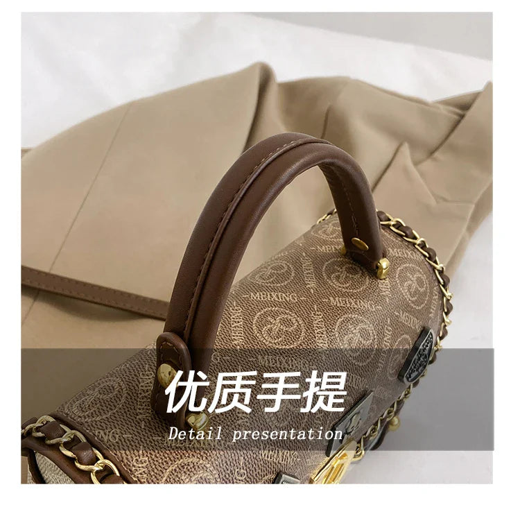 Women's Retro PU Leather Shoulder Bag Fashion Chain Handbag Crossbody for Daily Use