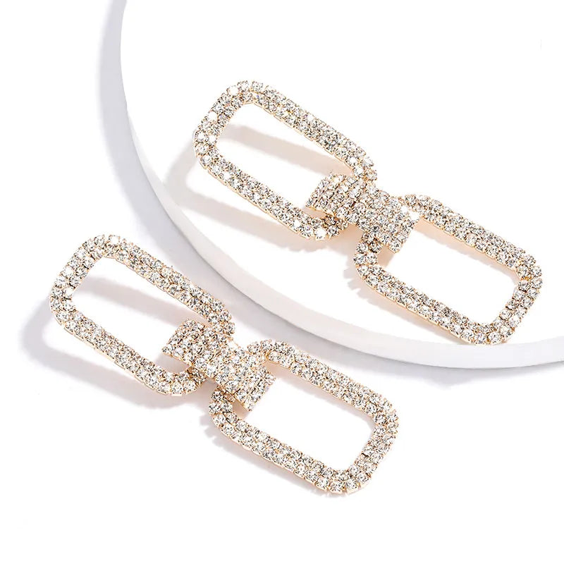 Fashion New  Shiny Double-Sided Hanging  Hollow Rhinestone Earrings Pendant Temperament  women's Jewelry