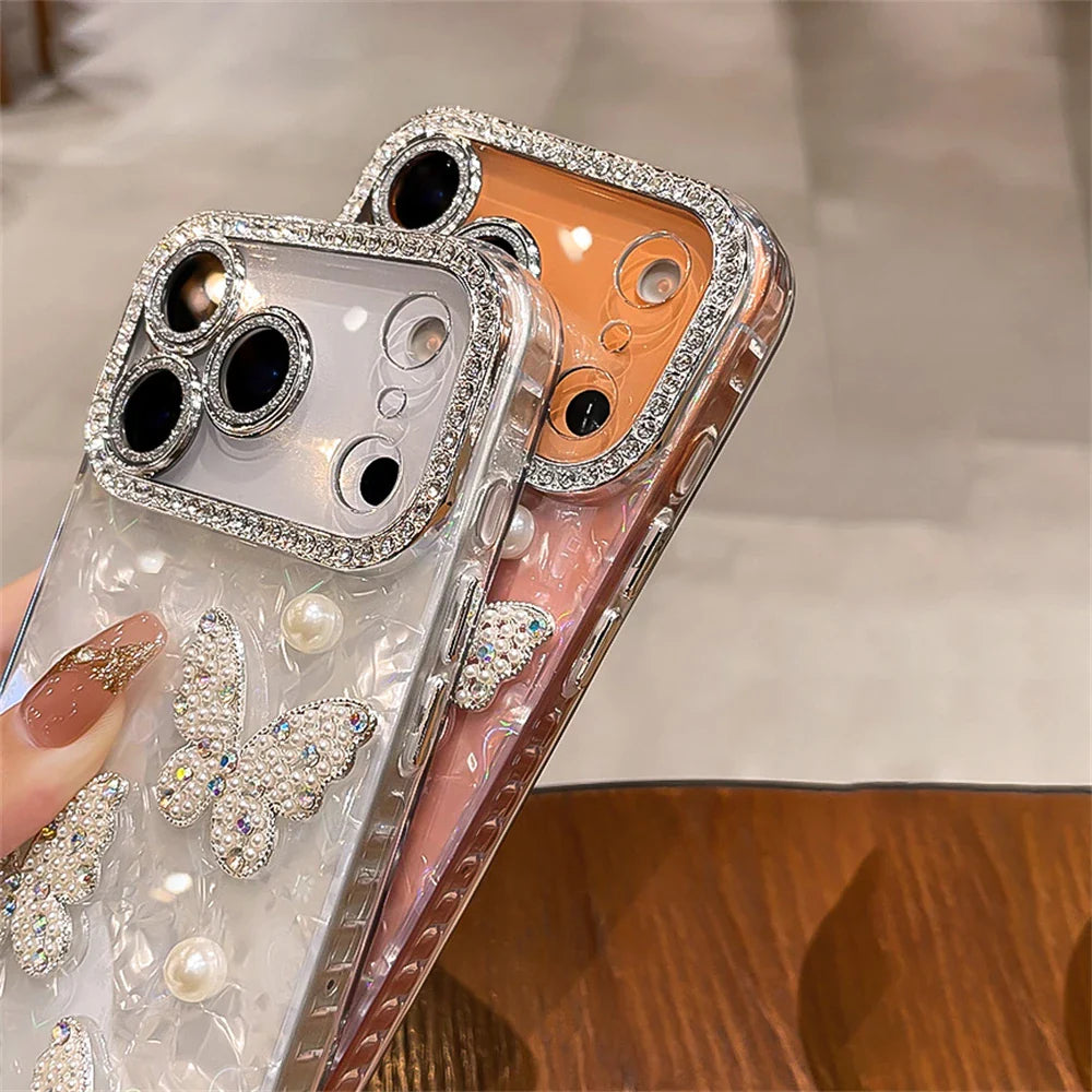 Luxury Diamond Butterfly Phone Case For iPhone 17 Air 16 15 14 13 12 Pro Max